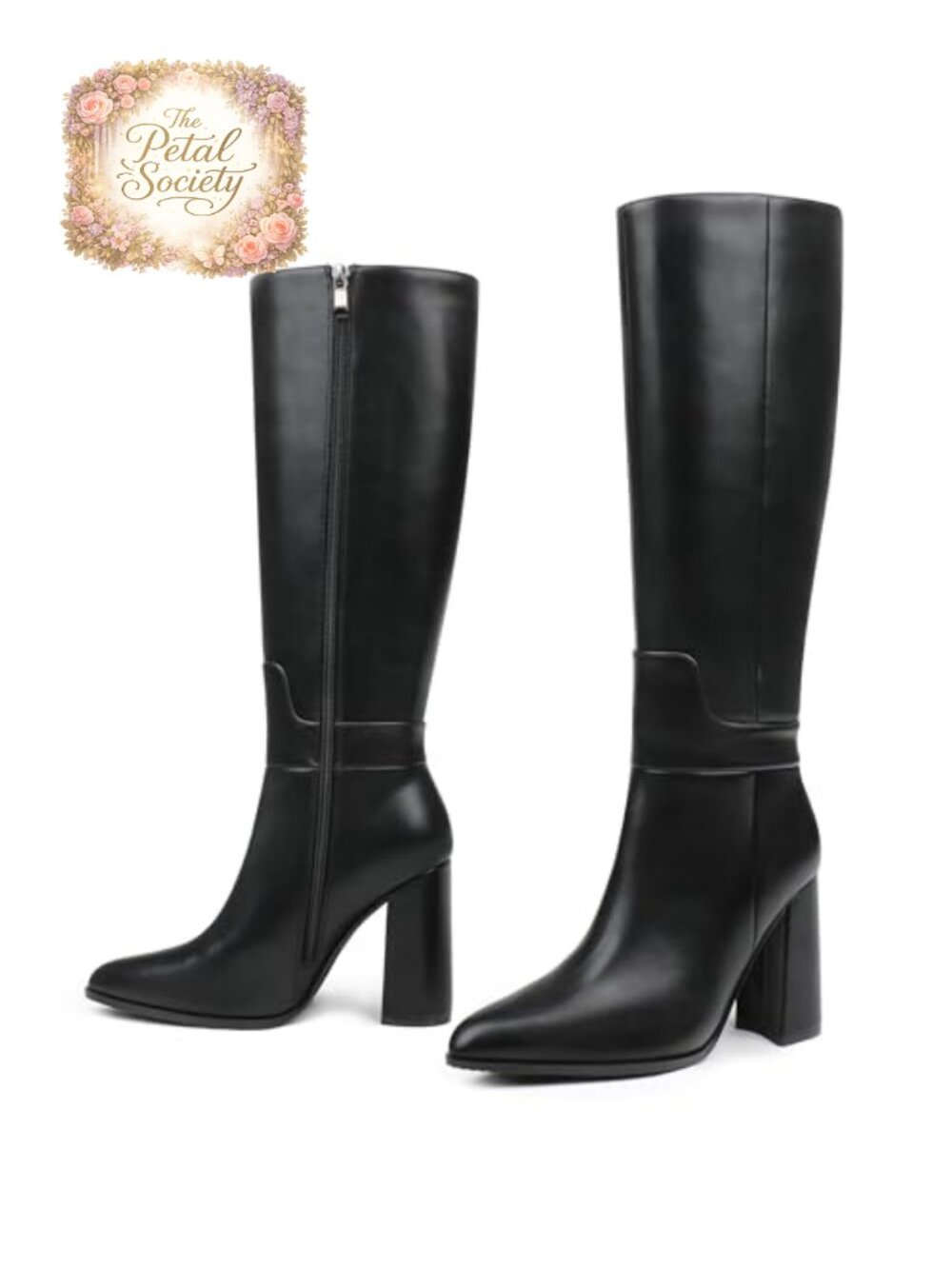 Knee High Heeled Boots Pointed Toe PU Tall Long Boots